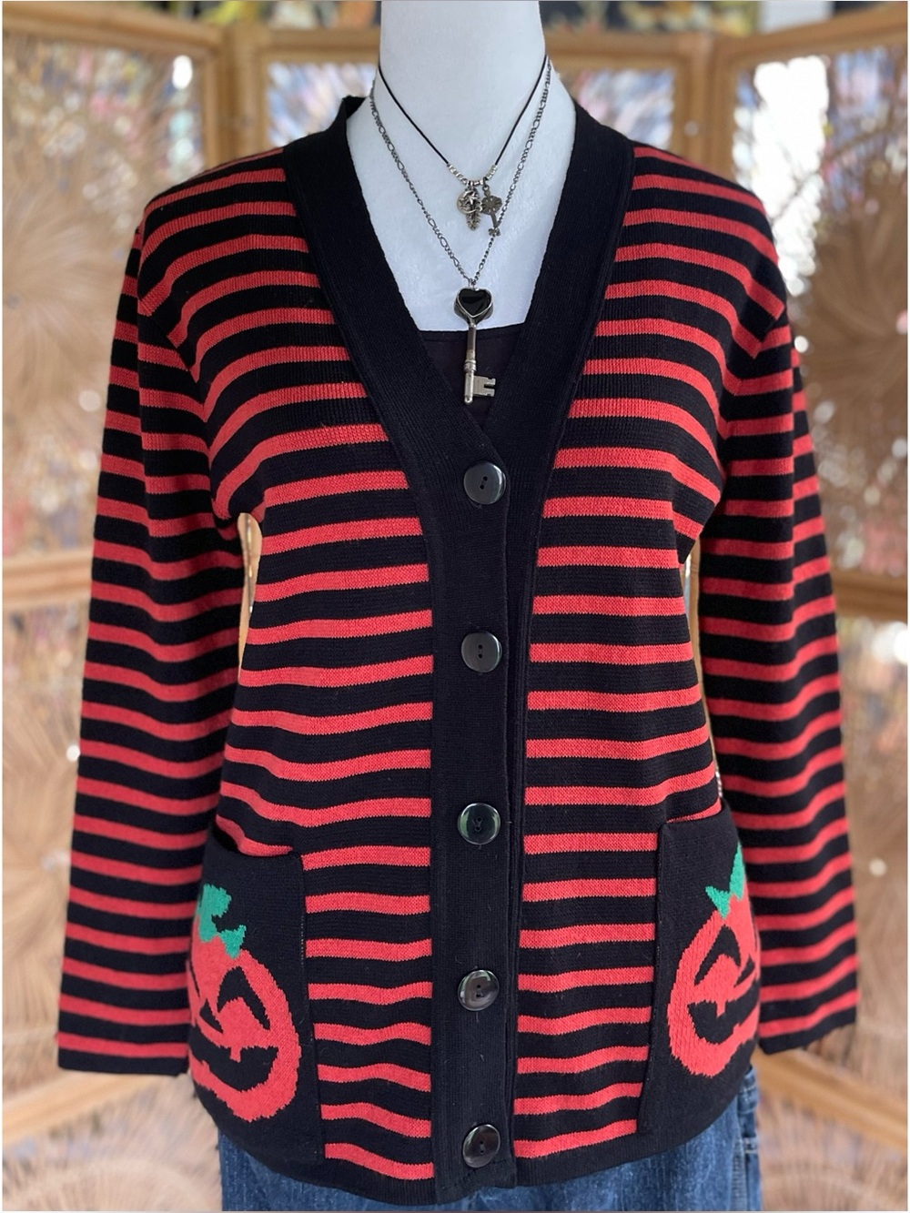 ModCloth For The Greater Gourd Orange & Black Striped Pumpkin Halloween Cardigan - Picture 1 of 5